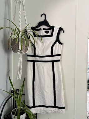 Black-Trim White Midi Dress by Ann Taylor